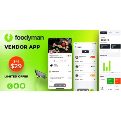 Foodyman Multi Restaurant and Grocery Vendor App iOSAndroid Free Download