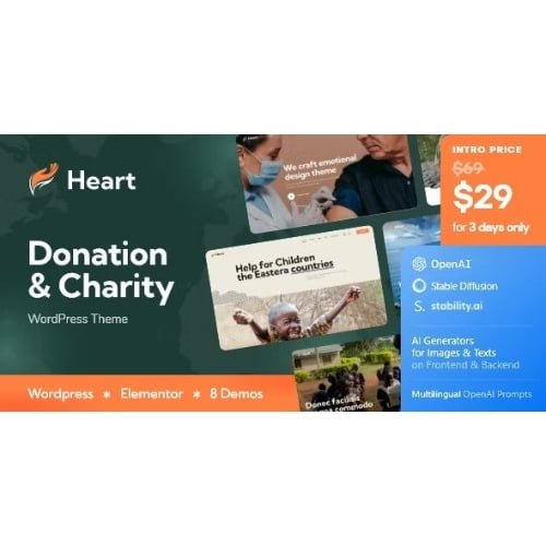 Heart Donation Charity Non Profit WordPress Theme AI