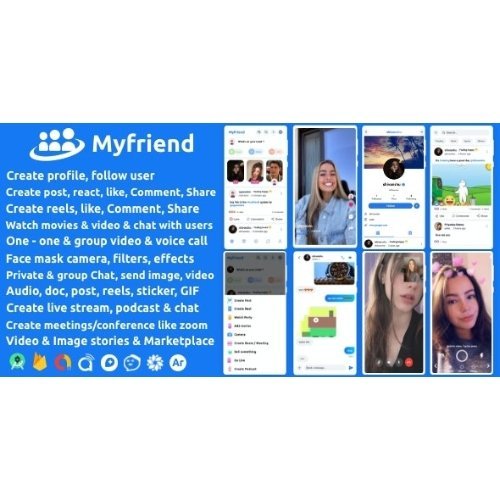 Myfriend Friend Chat Post Tiktok Follow Radio Group ecommerce Zoom Live clone social network app Nul