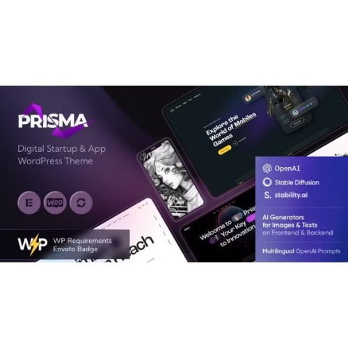 Prisma Digital Startup App WordPress Theme AI