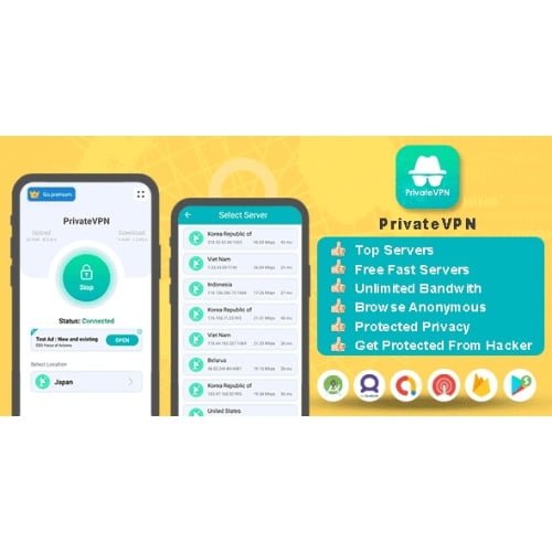 Private VPN App Free VPN Server Paid VPN Servers Admob Facebook Ads Fast VPN Secure Nulled