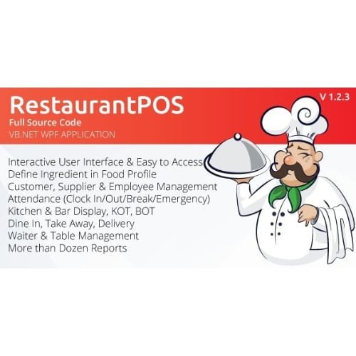 RestaurantPOS VB.NET WPF Application With Free ASP.NET Web extension Free Download