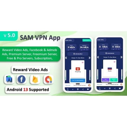 SAM VPN App Nulled Secure VPN and Fast Servers VPN Reward Video Ads Subscription Admob FB Ads Downlo