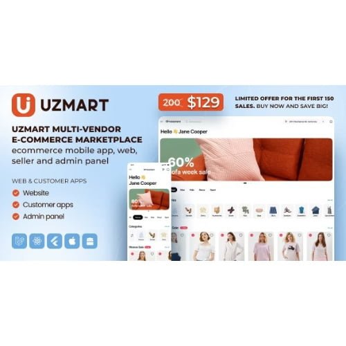 UzMart Multi Vendor E commerce Marketplace eCommerce Mobile App Web Seller and Admin Panel